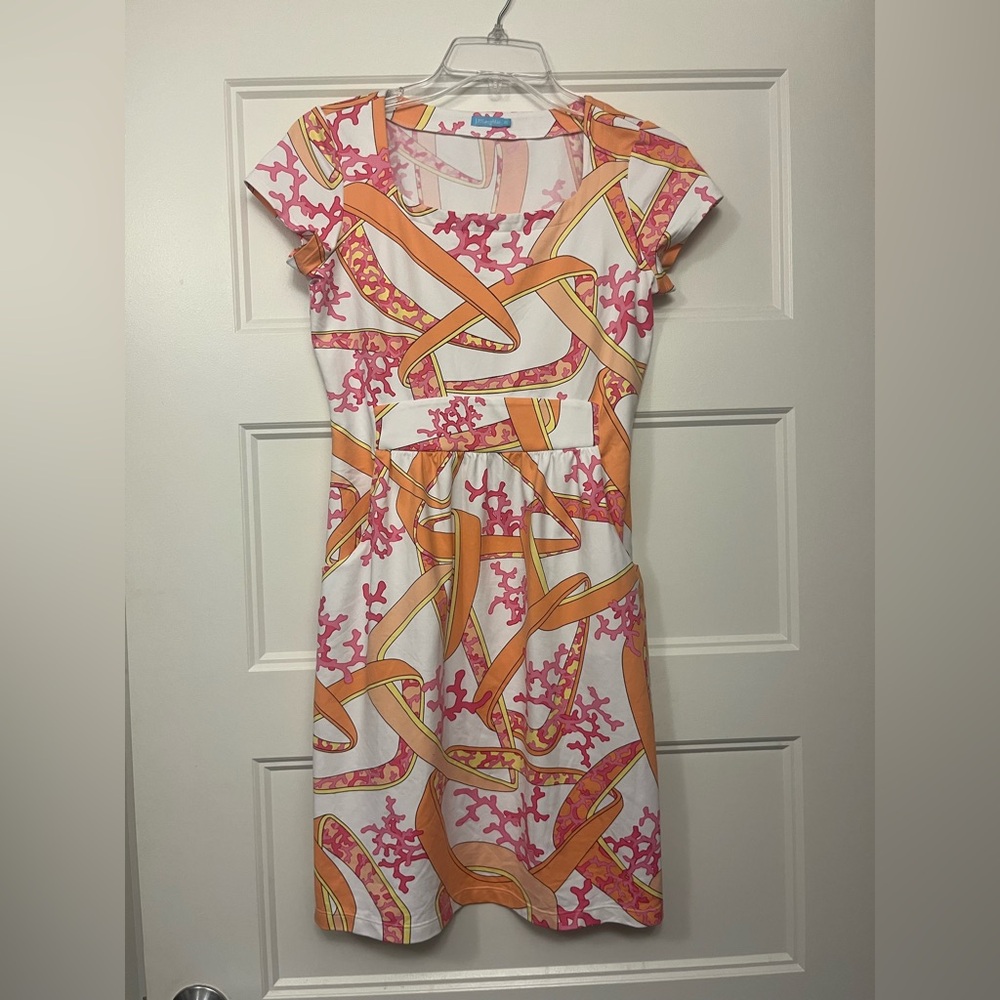 Stylish Orange and Pink Coral Patterned J McLaughlin Dress